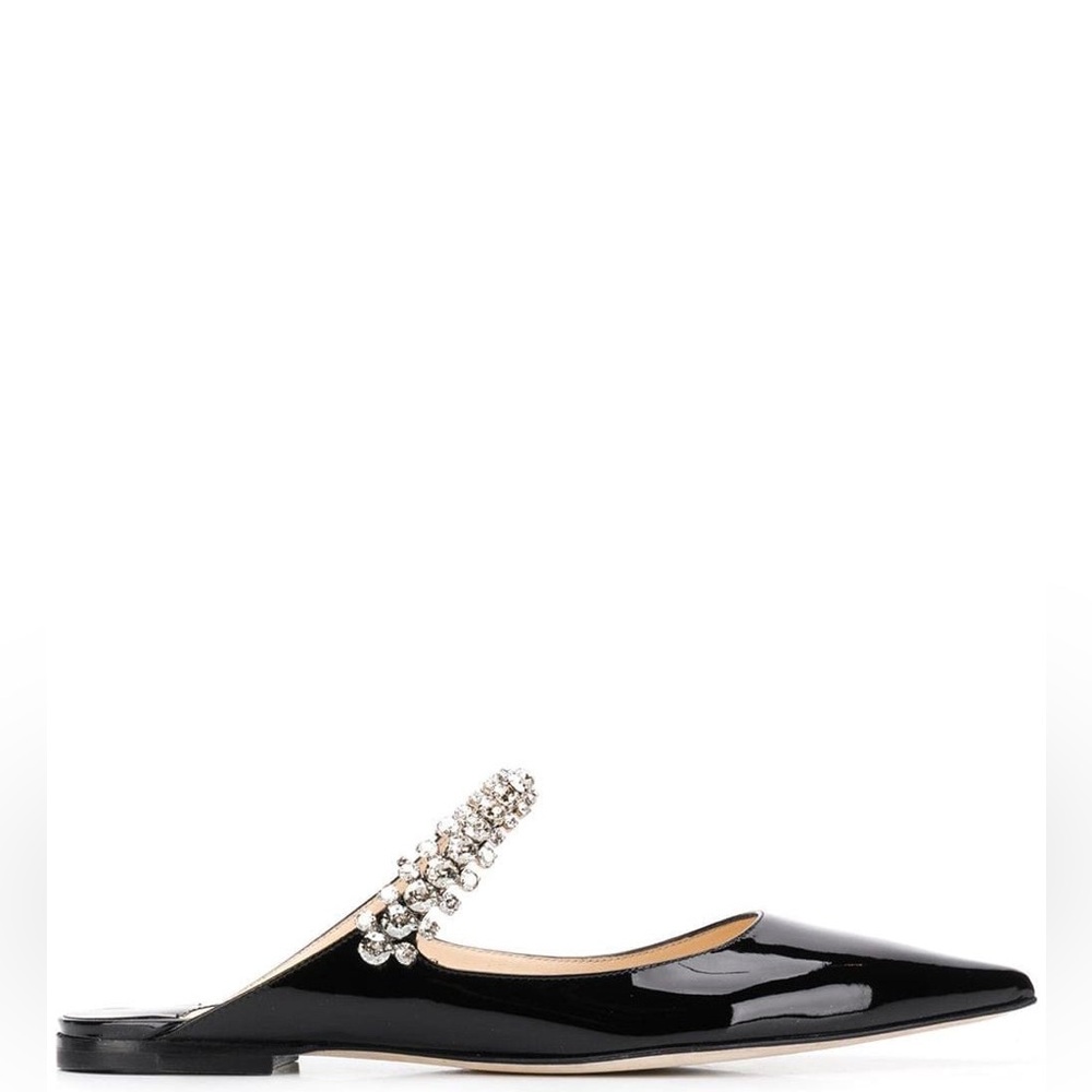NIB Jimmy Choo ✨bing✨patent leather mule slide flats black crystals strap sz 41